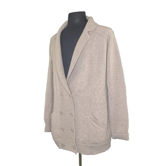 TANDEM Double Breasted Cardigan Sweater Button Front Taupe Italian Wool Size 42 - Picture 4 of 13